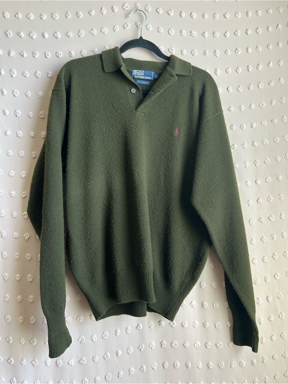 Polo Ralph Lauren Lambs Wool Long Sleeve Collared Sweater Sz L Green